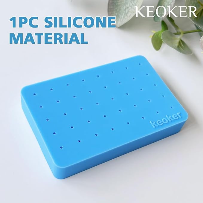 Keoker 1PC Silicone Baking Mat for Polymer Clay, Stud Earring Application Board for Standing & Painting, Polymer Clay Tool Work with Polymer Clay Earring Cutters (Blue)