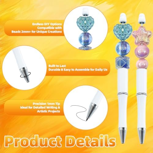 210 Pieces DIY Beadable Pen Bulk Kit – 70PCS Ballpoint Pen with Refills & Bags – Perfect for Beads Pens Supplies, Beaded Pens for DIY Crafting – Office Supplies & Teacher Accessories (White)