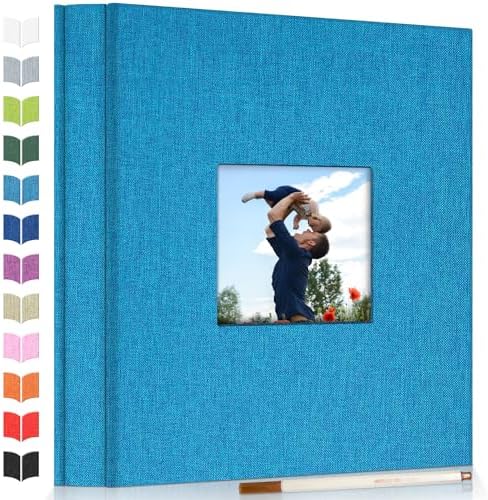 Artfeel Photo Album Self Adhesive Scrapbook Album for 3x5 4x6 5x7 8x10 Pictures,60 Pages Linen Cover with Display Window DIY Photo Book,Ideal Gifts for Family Travel Wedding Baby