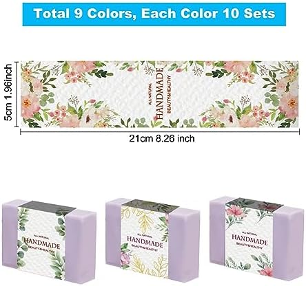 PH PandaHall 90PCS Handmade Wrap Label Tape, 9 Styles Watercolor Botanical Border Soap Wrapper Vintage Flower Soap Labels Soap Sleeves Covers for Soap Lotion Bars Bath Gift Wrapping, 8.2x1.9inch
