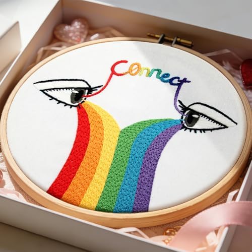 Crafmanoe Hand Embroidery Kits for Beginners Adults, LGBT Embroidery Starter Kit, Stamped Cross Stitch Kits for Beginners Adult Craft Kits for Women, Entire Set of Embroidery Supplies & Video Tutorial