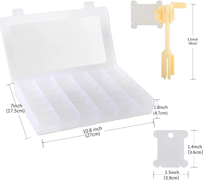 Epesl Embroidery Floss Organizer Box Tools - Bobbin Winder, 1 Removable 36 Compartments with 120 Floss Bobbins and Stickers for Craft DIY Cross Stitch Thread Sewing Bead Jewelry Diamonds Storage