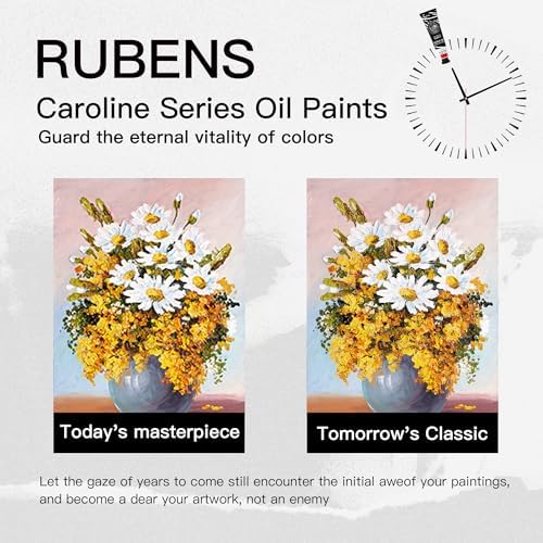 rubens Caroline Oil Paint Set 2oz 10 Standard Colors Oil Paint for Canvas | Professional Oil Paints with Thicker Creamy Texture, High Saturation, Large Tubes Art Supplies for Adult, Artists, Beginners