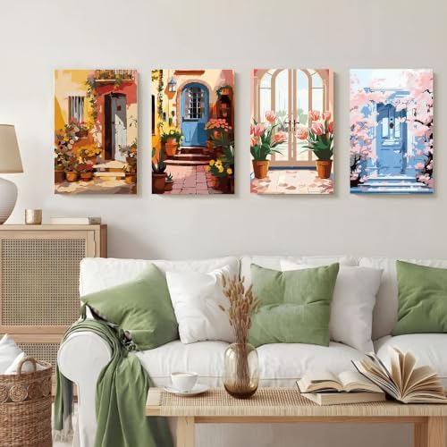4 Pack Door Paint by Numbers Kit for Adults Framed with Easel 8x12 in