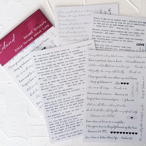 Bible Verses Planner Stickers – 4 Sheets of Love Quotes, Retro Typewriter & Hand Lettering Styles, Inspirational Christian Stickers for Journaling, Scrapbooking, Bible Study, and Crafts