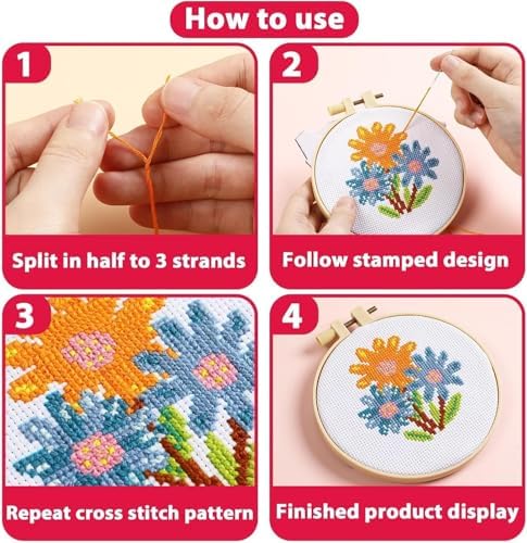 11CT Easy Starter Cross Stitch Kit for Adults Stamped Embroidery Kit with Pre-Printed Fabric Color Threads Needles DIY Needlework Craft Kit French Bulldog 35x35cm(J174)