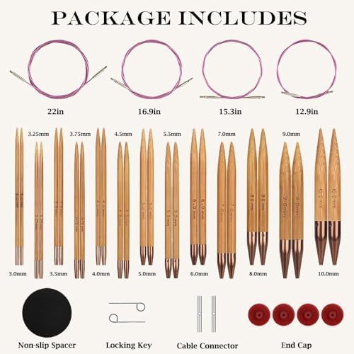 Yarniss Bamboo Circular Knitting Needle with Flexible Cable 3.5mm~10.0mm