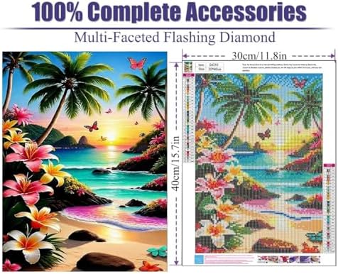 ajepon Beach Diamond Art Kits for Adults-Beach Diamond Painting Kits,Seascape 5D Diamond Painting for Adults,Gem Painting Kit Arts for Wall Home Decor Arts Craft 12x16inch, G4310