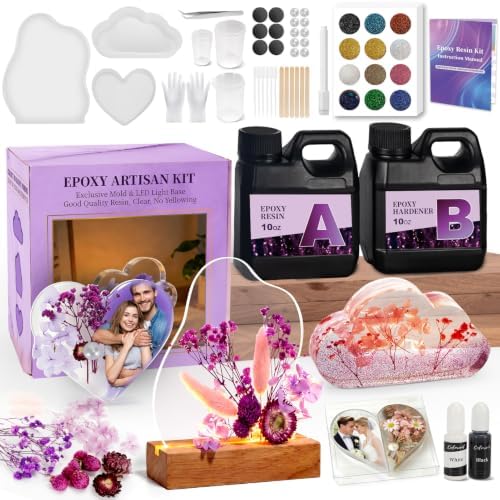 K KERNOWO Epoxy Resin Kit for Beginners, Resin Kit with Light and Molds Complete Set DIY Crafts for Adults Women, Epoxy Set with Cloud and Heart Shaped Mold, Dried Flowers and Resins Supplies-20OZ