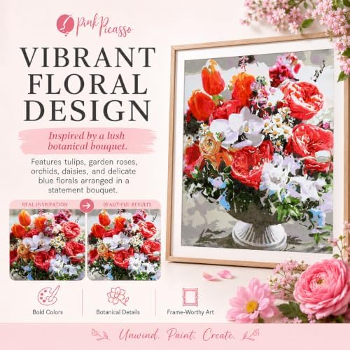 Pink Picasso Paint by Number Kit, for Adults & Teens,16x20, Blissful Blooms