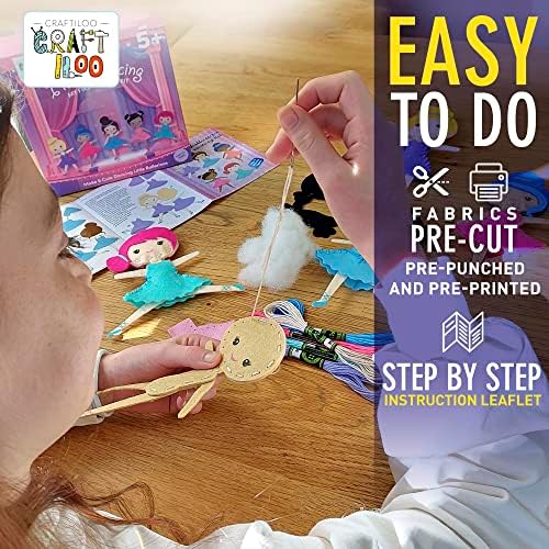 Ballerina Sewing Kit for Kids Ages 5-12 - 5 Felt Dancer Dolls, Beginner