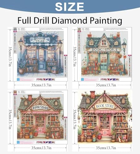 Benjenes 3PCS Book Store Diamond Art Kits for Adults, Diamond Painting Kits