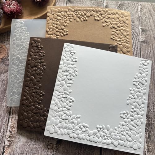 Corner Floral Vine 3D Embossing Folder, Flower Leaf Border Textured Plastic Stencil for DIY Scrapbooking Card Making Paper Crafts