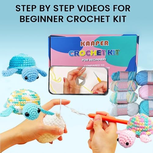 Kaaper Crochet Kit for Beginners Adults, Beginner Crochet Animal Kit Turtles Family Kit 3 pcs, Crochet Starter Kit & Knitting Supplies with Step-by-Step Video (Turtles Family)