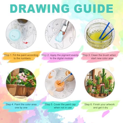Paint by Numbers Kit for Adults, Desert Cactus Painting, 16 x 16 Inch | DIY Adult Paint by Number Kit on Canvas for Beginners, without Frame, Southwest Boho Wall Decor, Stress Relief Craft Gift