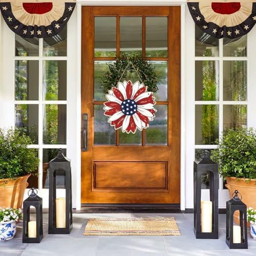 Large 12" Wooden Spring Ornaments to Paint Star Crafts, DIY Blank Unfinished 4th of July Door Sign Wreaths for Front Door Plaque 250th Anniversary Hanging Patriotic Day Independence Day Decorations