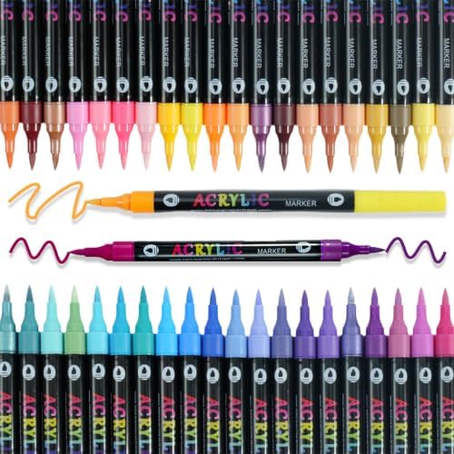120 Colors Dual Tip Acrylic Paint Marker Pens Set, Multifunctional Acrylic Tips with Laser Pen Body, Professional Acrylic Paint Pens for Wood, Canvas, Rock Painting, Glass, DIY Crafts Art Supplies