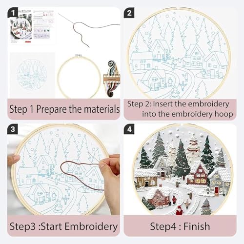 SCECALA 4 Winter Christmas Pack Embroidery Kit for Beginners