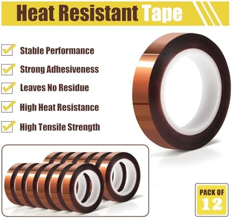 MEBMIK 12 Rolls 10mm x16m(52FT) Heat Tape High Temperature Heat Resistant Tape Heat Transfer Tape for Heat Sublimation Press Vinyl,No Residue