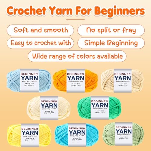 8x50g Beginner Crochet Yarn for Crocheting, 8 Colors Cotton Yarn for Gifts