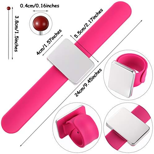 WILLBOND Magnetic Wrist Sewing Pincushion with 100 Pcs 1.5" Pins, Rose Red