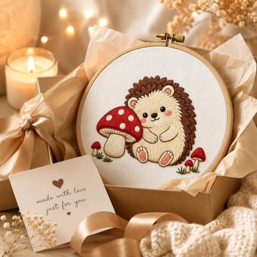 Nuberlic Embroidery Kit for Beginners Stamped Hedgehog Needlepoint