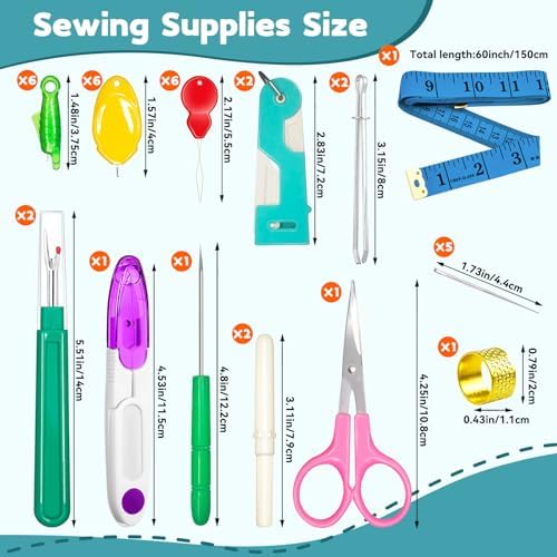 Lechchy 36 Pcs Sewing Tool, 2 Big+ 2 Small Seam Rippers, 20 Needle Threaders, 1 Small Sewing Scissors, 1 Thread Snips, 2 Drawstring Threaders, 1 Soft Tape Measure, 1 Awl Tool, 1 Thimble, and 5 Needles
