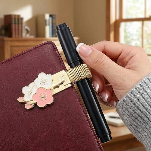 2pcs Pen Clip for Notebook Metal Loop Holder Journal Accessory Floral Spring Pencil Organizer Pocket Decorative Writing Tool