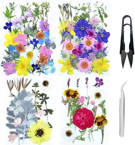 Cayway 4 Pack Natural Dried Pressed Flowers for Resin, Scrapbook DIY Art Crafts, Epoxy Jewelry, Card Making Supplies - Colorful Real Flowers, Style J