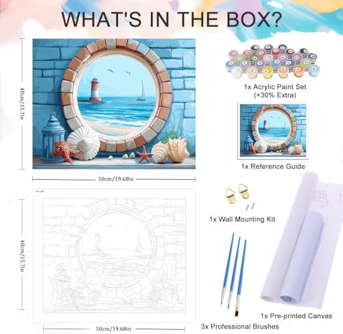Natuyalo Paint by Numbers Kit for Adults, Lighthouse Paint by Number for Beginners, Seaside View Adult Paint by Number Kits for Gifts and Home Wall Decor 16x20 Inch (Frameless)