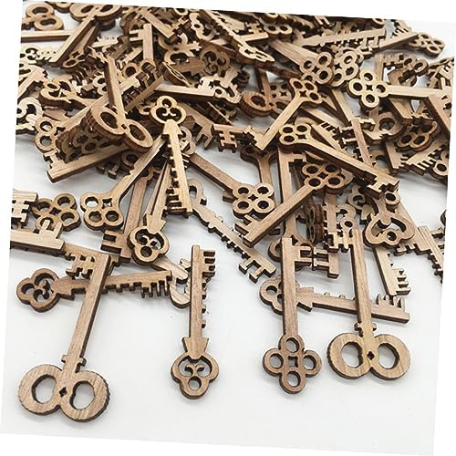 COHEALI 100 Pcs Wood Key Slices Vintage Style DIY Craft Charms for Scrapbooking Handmade Decorations Christmas Tree Ornaments