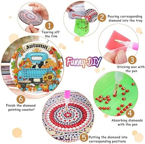 8 Pack Diamond Art Coasters,Autumn Truck Diamond Painting Coasters Kits