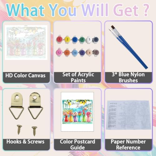 WULINHUAFA Inspirational Paint by Numbers Adults Beginner 16x20 Inch | Scenery and Flowers Adult Paint by Number Kits, DIY Acrylic Oil Painting by Numbers for Gifts Home Wall Decor Without Frame
