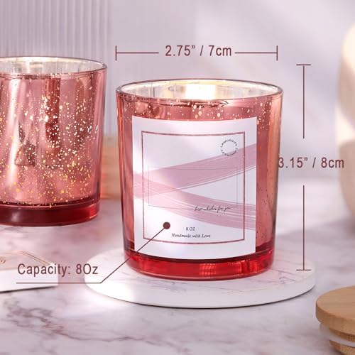 LAMORGIFT 15 Pack Empty Candle Jars With Lids (8oz, Rose Gold) - Making Containers Include 20 Pcs Labels - Mercury Glass Jars
