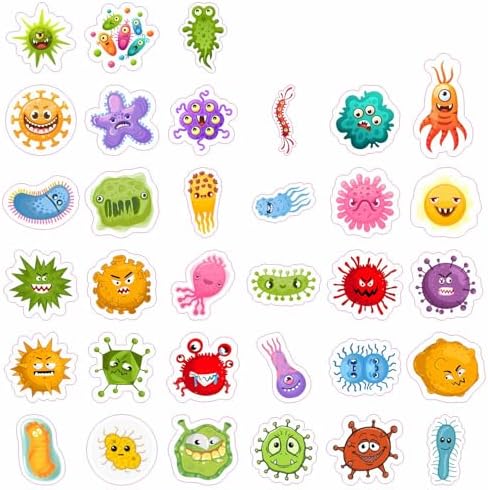 Germ Stickers for Water Bottle and Laptop - Germ Party Supplies & Decorations, Waterproof Vinyl Decals, Cute Microbe and Science Stickers, Gifts for Women & Men