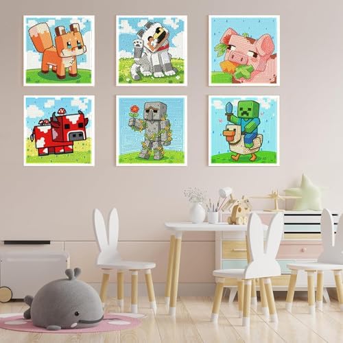 CraftyTime 6 Pack Paint by Numbers Kit for Adults/Kids, Easy Framed Adults Paint by Numbers Kits for Ages 6-12, DIY Simple GameThemed Acrylic Oil Painting Number Kits for Home Wall Decor 8 x 8 Inch