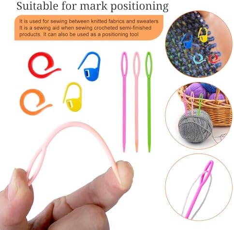 HUISUYTON 9PCS Crochet Ring for Finger with 30 Stitch Markers & 6 Needles