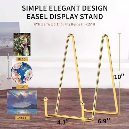 Kruodop 10 Inch Plate Stands for Display, 3 Pack Plate Holder Display Stand, Gold Metal Frame Easel Holder Stand for Pictures,Book, Photo, Decorative Plate-Gold