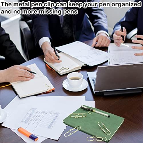 12Pcs Metal Pen Clip for Notebook, Portable Pen Holder Clip Pencil Clip, Multi Function Paper Clip Pen Holder Pen Paper Clip Bookmark Stationery Tool Office Supplies for Notebook Journals, Gold