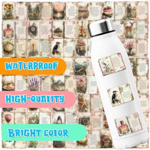 Vintage Watercolor Diary Stickers for Scrapbooking, Waterproof Aesthetic Decals for Planner Water Bottles Art Bullet Junk Journal,DIY Crafts and Scrapbook Supplies for Teens Adults