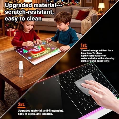 Led Drawing Board with 13 Light Effects, 17" Rechargeable Glow Doodle LED Note Board with Colors, Neon Light Up Drawing Tablet Gifts for Kids for Education Birthday Christmas Gift Ideas