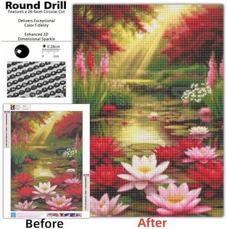 Water Lily Diamond Painting Kit for Adults, 5D Full Drill Diamond Art