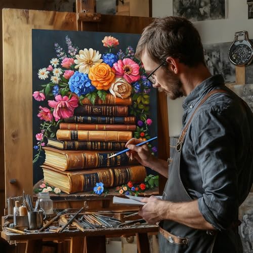 Reivworl Book Paint by Numbers Kit for Adults Beginners, Flowers Paint by Numbers, Adult Paint by Number Kits for Gifts and Home Wall Decor 16x20 Inch