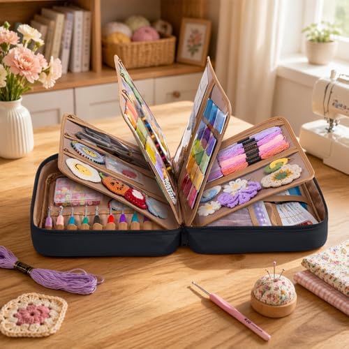 AMOIGEE Sewing Bag Organizer with 17 Clear Pockets and Tool Holders