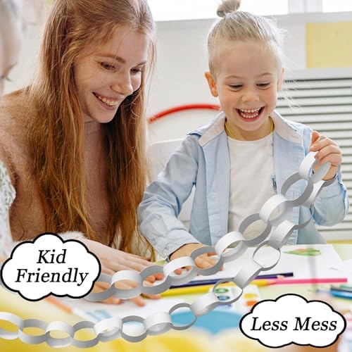 Origami Joy 300 White Paper Chain Strips for Crafting. No Glue or Tape Needed. Kid Friendly & Family Fun. Yields Over 50 Feet of Paper Chains for Party or Classroom Decorations (White)