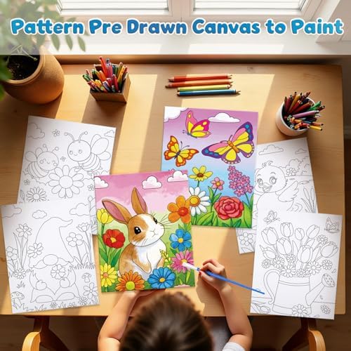 Louise Maelys 12 Pack Pre Drawn Canvas for Painting for Kids,8x10 Inch