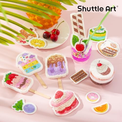 Shuttle Art 105 Pcs Magic Foam Texture Painting Kit Dessert Series: 24 Dessert Foam Pieces, Slime, Clay, Pastry Display Case, 12 Acrylic Paint Markers, Magical 3D Effect DIY Art for Kids Ages 3-12