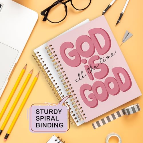 Yhtrg Red Preppy God Is Good Notebooks, Brown Christian Spiral Notebook Gift for Women, Bible Journaling Notebooks for Office School Supplies, 5.5x8.3 Inch