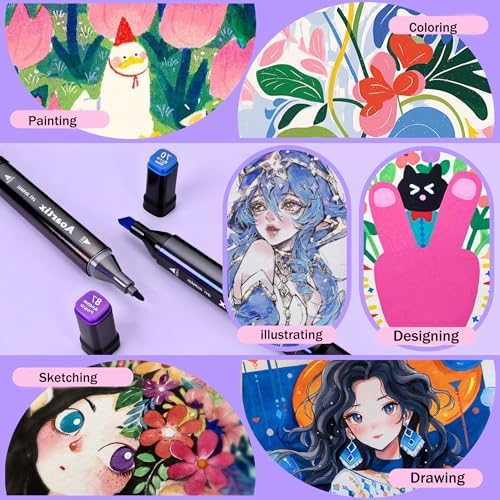 Alcohol Markers, 48 Colors Dual Tip Fine & Chisel Permanent Drawing Markers | Alcohol Based Coloring Pens for Illustration Drawing Sketch Books Supplies, with Case for Kids Artists & Beginners, Non-Toxic