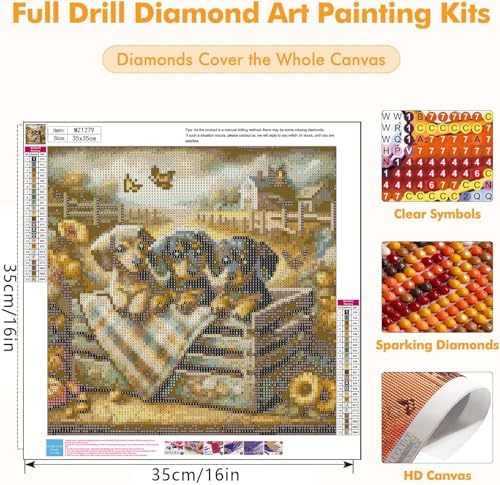Axquilon Dog Diamond Art Kits for Adults 14x14 inch